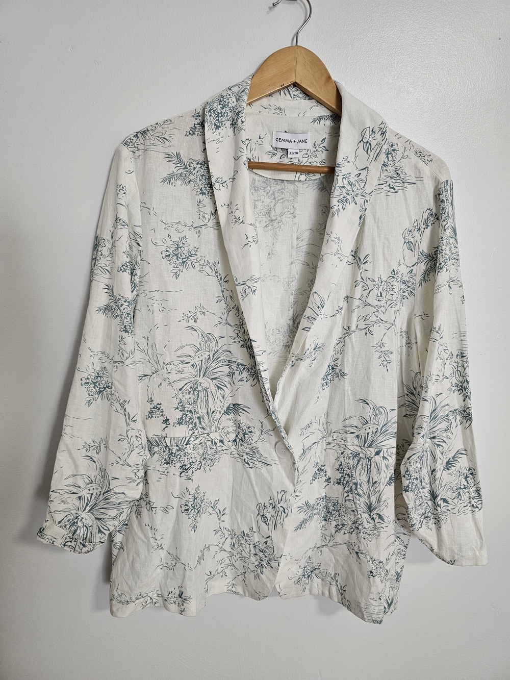 gemma + Jane Floral Linen Lightweight Blazer Size XL Tropical